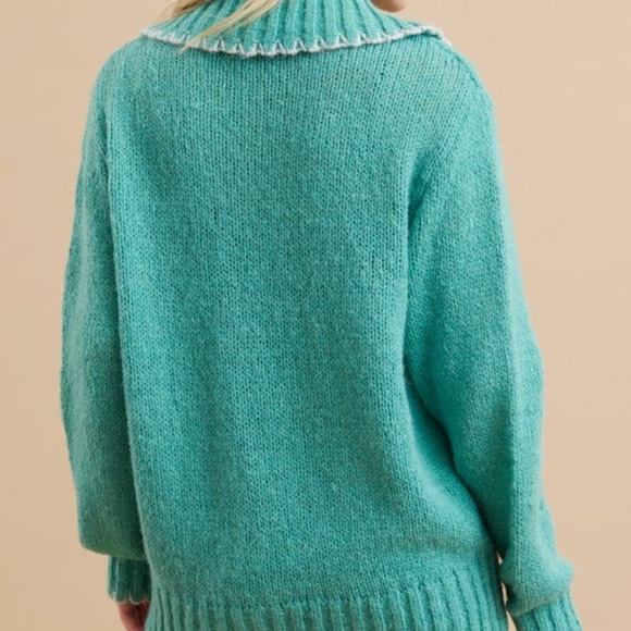 EUC Solid Sailor Neckline knit Cardigan Sweater - Picture 2 of 2